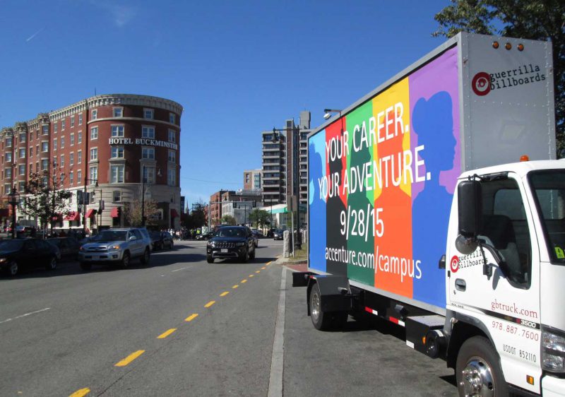 Mobile billboard in Kenmore Square, Boston