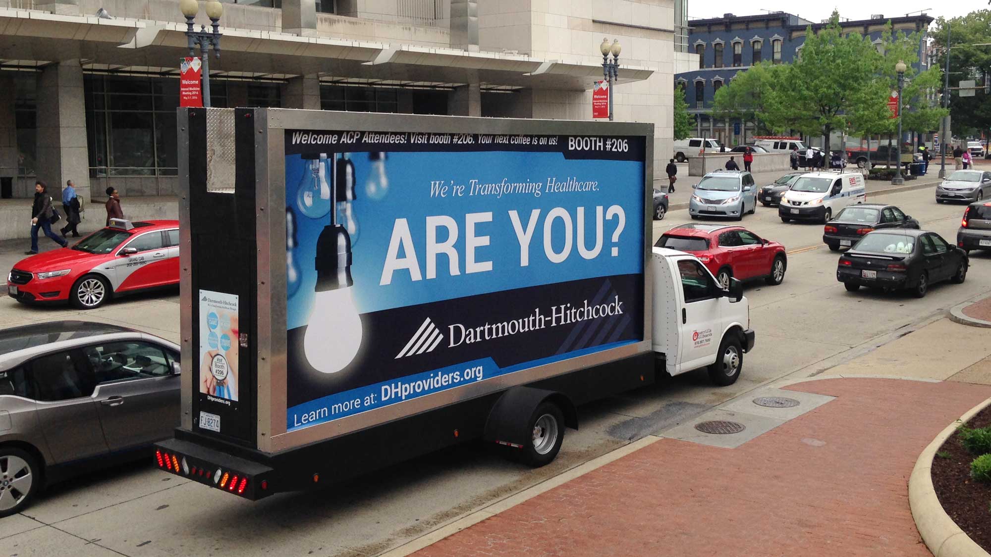 Mobile billboard truck in Washington DC featuring an employee recruiting ad.