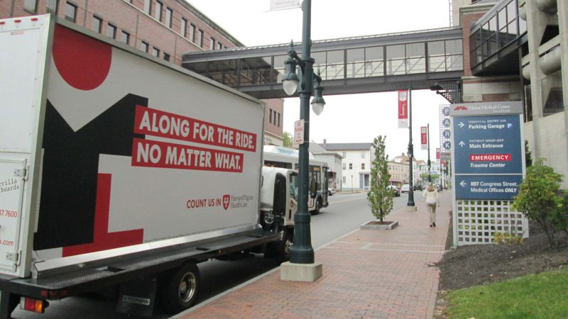 Mobile billboard truck stopped at Maine Medical Center, Portland.