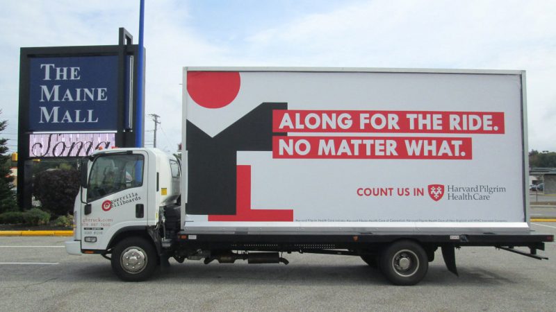 Billboard truck stopped at the Maine Mall in South Portland ME