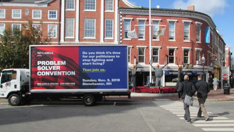 Mobile billboard truck in Market Square, Portsmouth NH