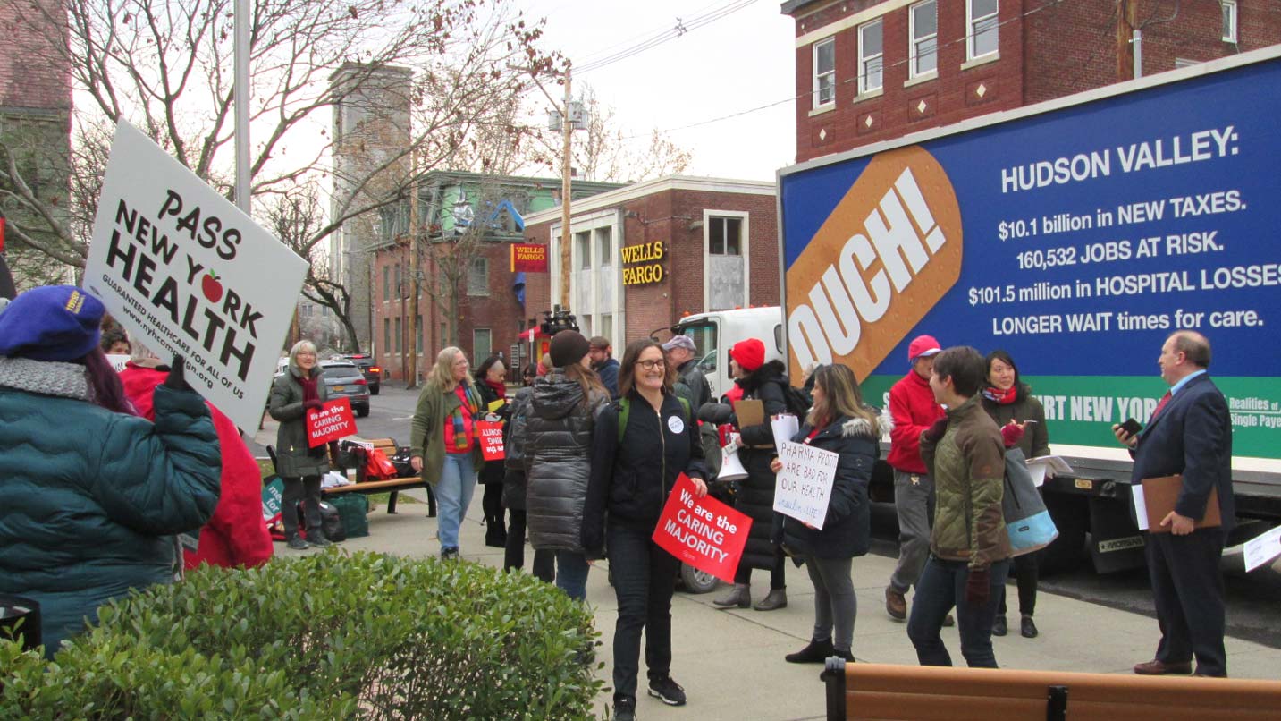 Mobile billboard promoting single payer health in Kingston, NY