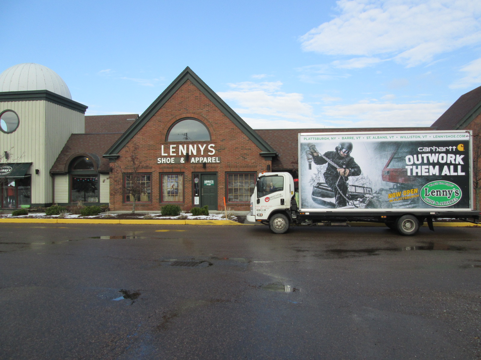 Now Open billboard truck ad for Lenny's Shoes