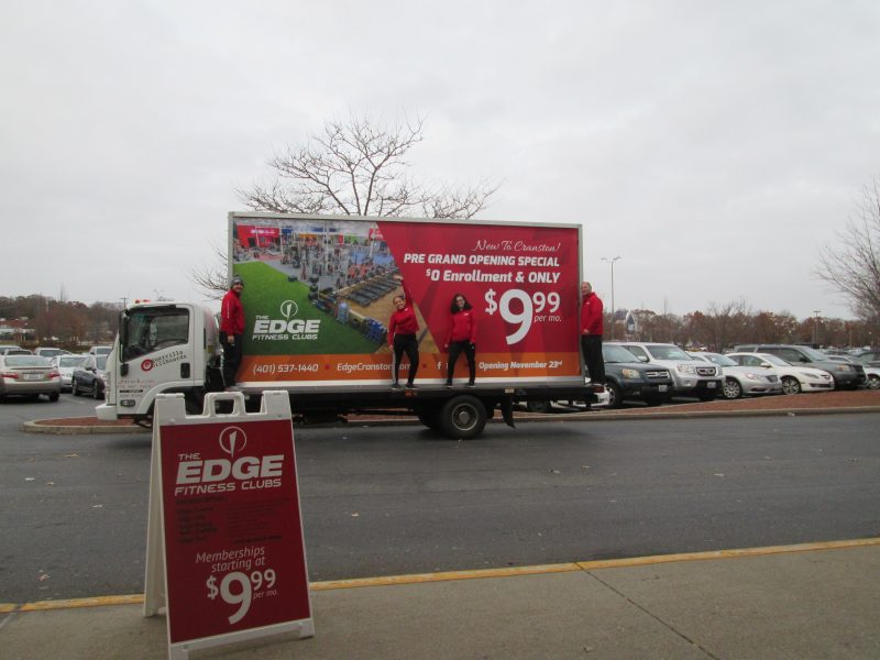 Grand Opening promotional billboard ad for Edge Fitness in Cranston