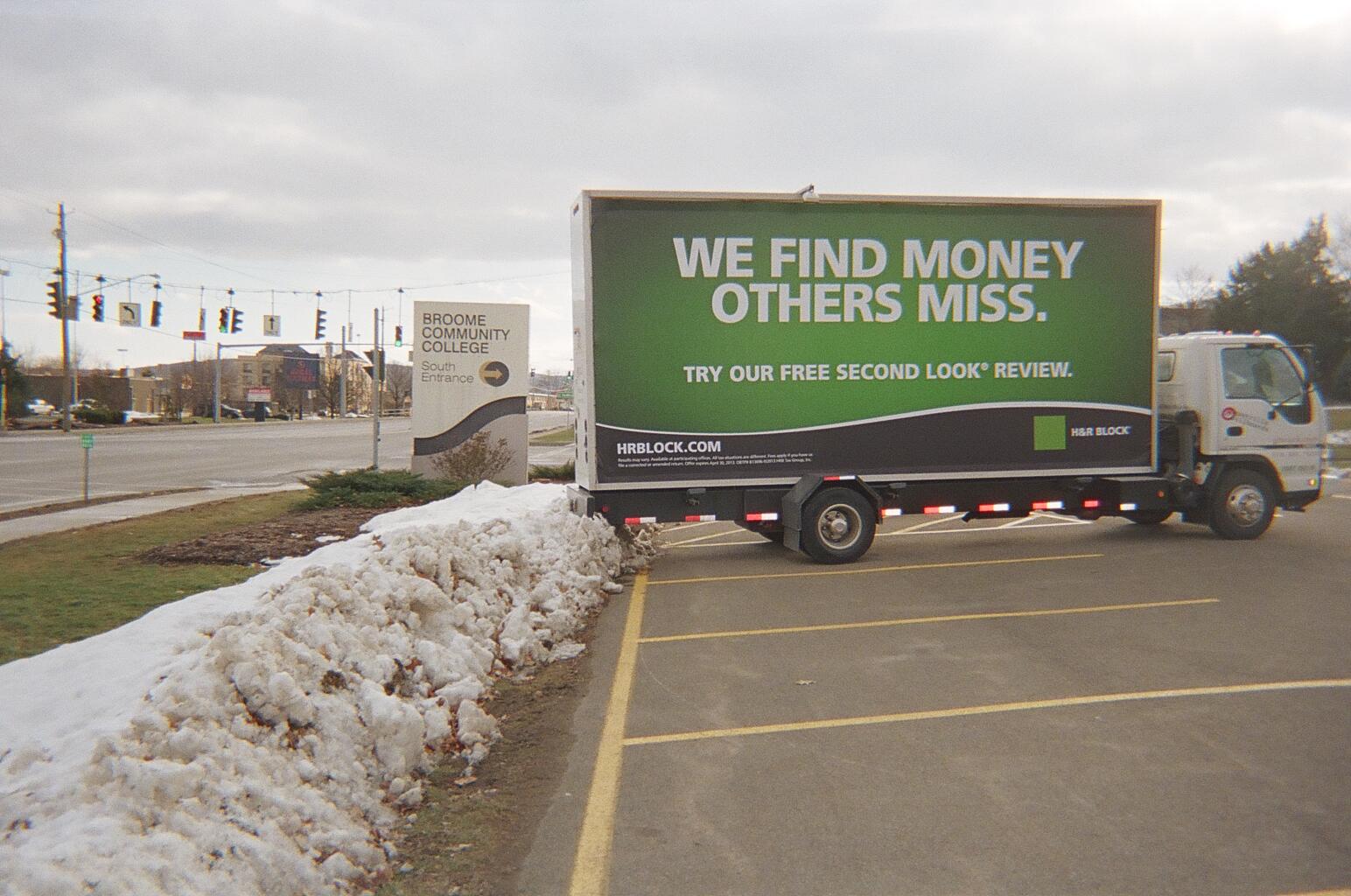 H&R Block billboard truck in Binghamton NY