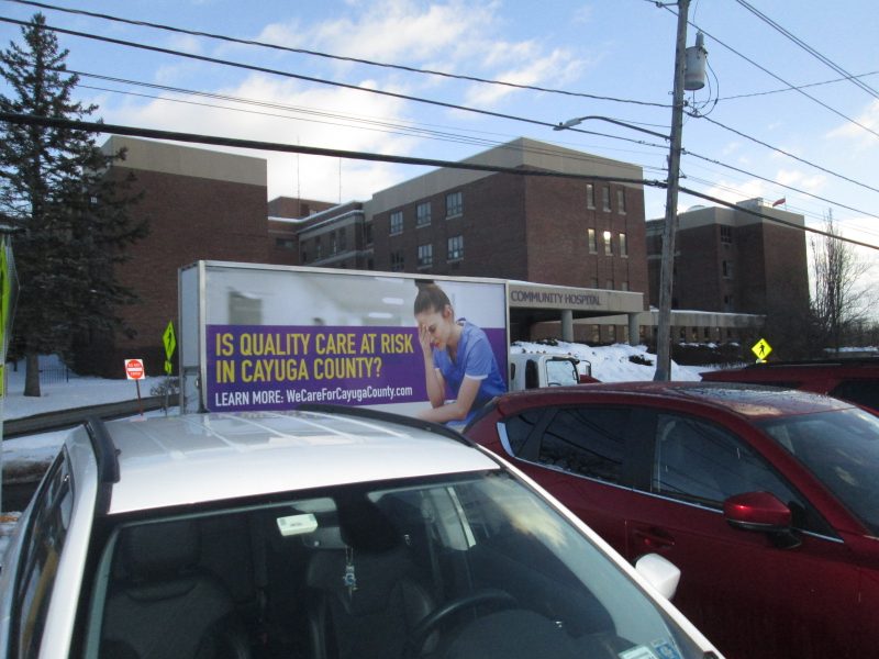 Mobile billboard ad supporting a health care labor union