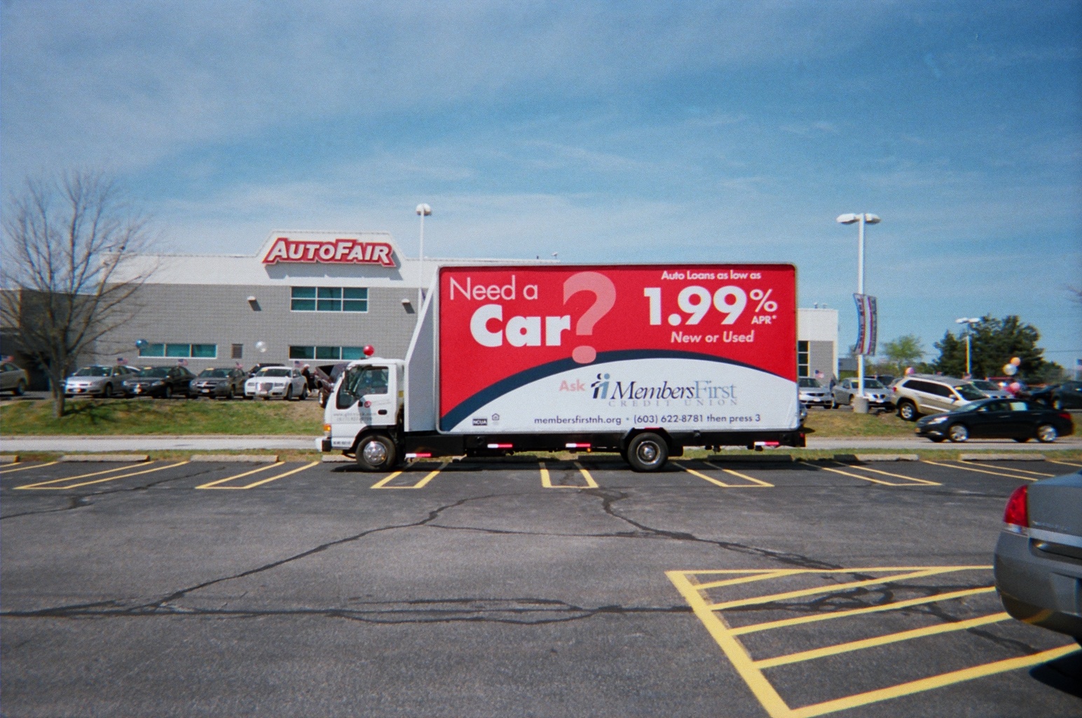 Auto loan ad on a billboard truck in Merrimack NH