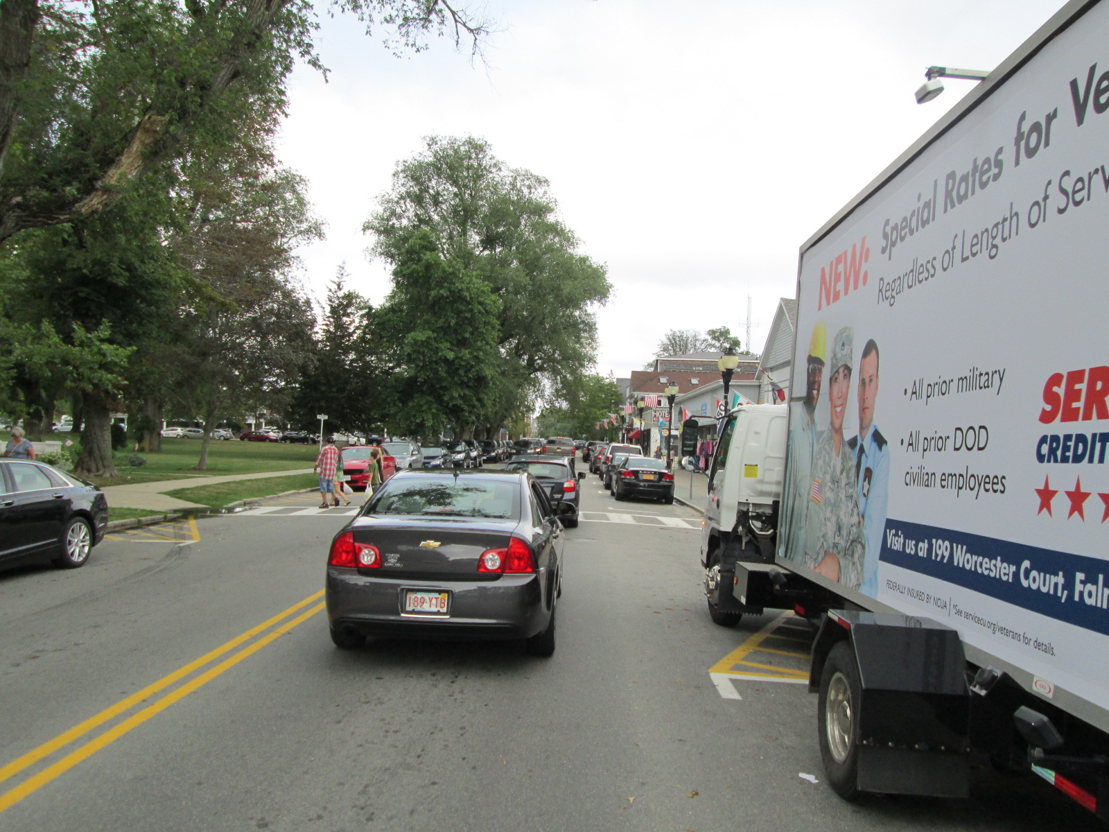 Billboard truck stopped on Main Street in Falmouth MA