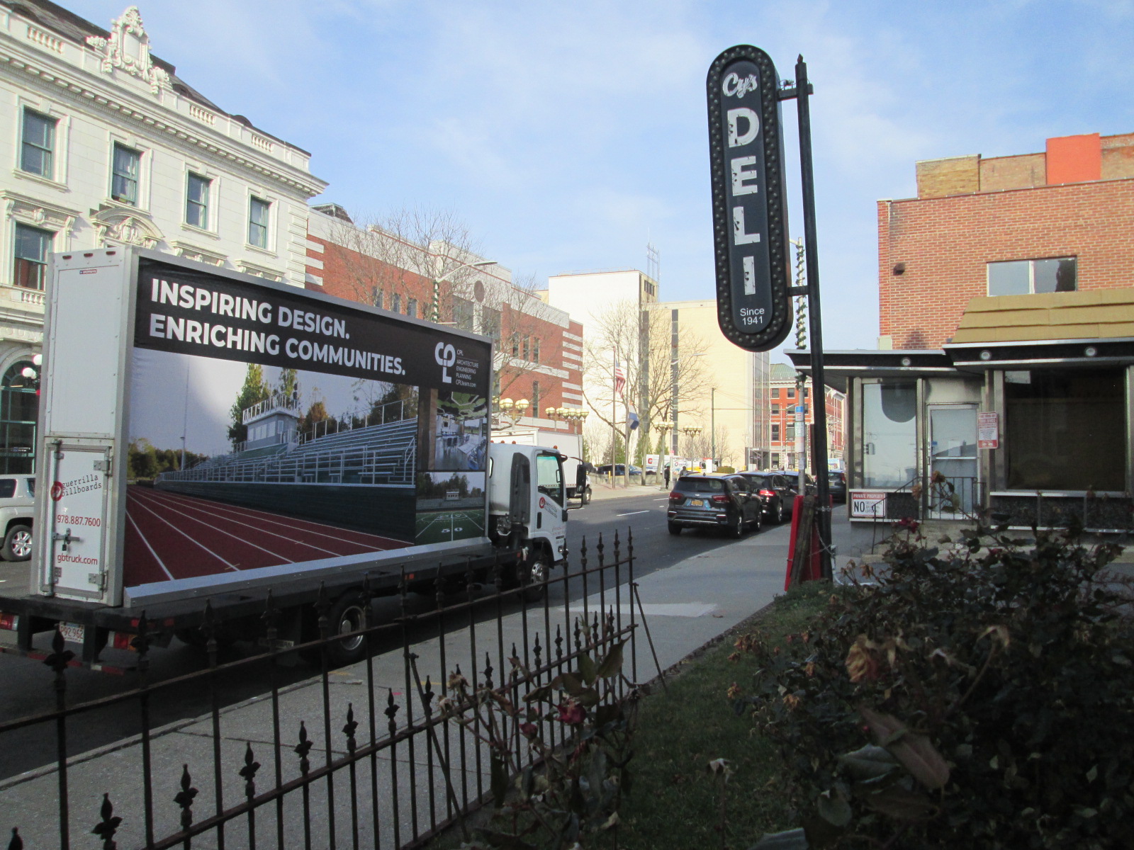 Billboard truck stopped at Cy's Diner in Poughkeepsie NY