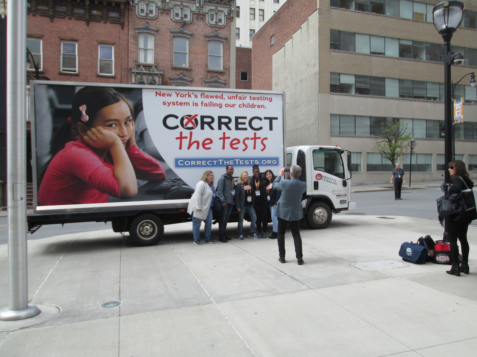 NYSUT billbord truck serving as a photo backdrop at Albany NY convention