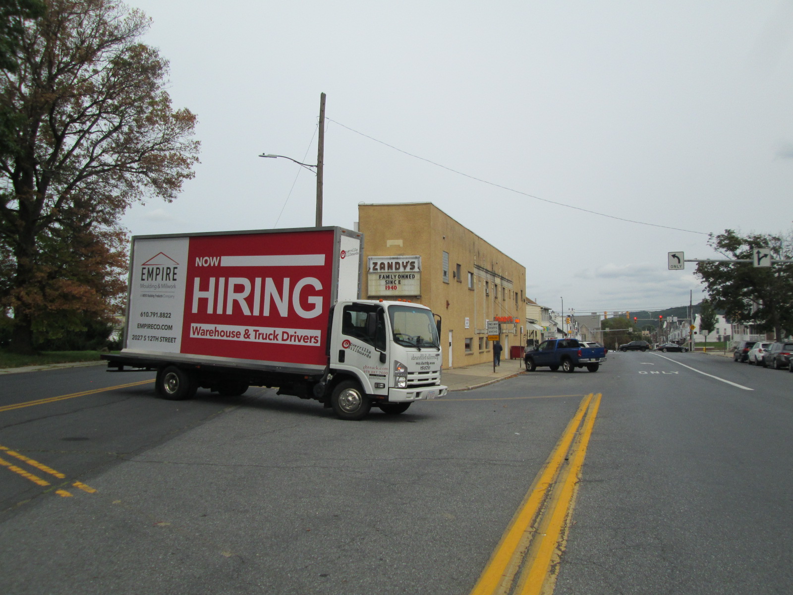 Billboard truck featuring a Now Hiring ad in Allentown PA
