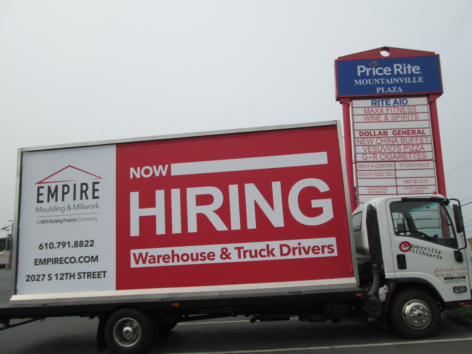 Now Hiring ad on a mobile billboard truck in Lehigh Valley PA