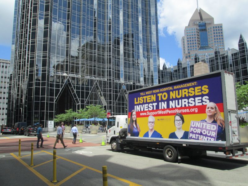 West Penn Nurses mobile billboard ad in downtown Pittsburgh