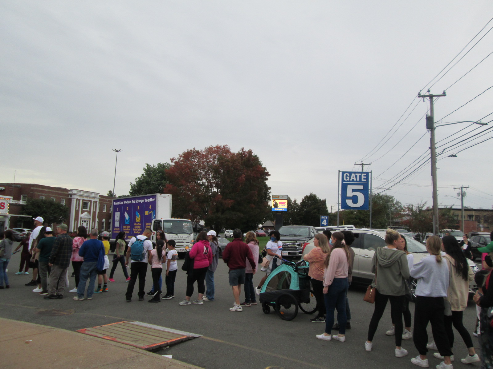 Mobile billboard passing crowds at the Big E Fair in West Springfield MA