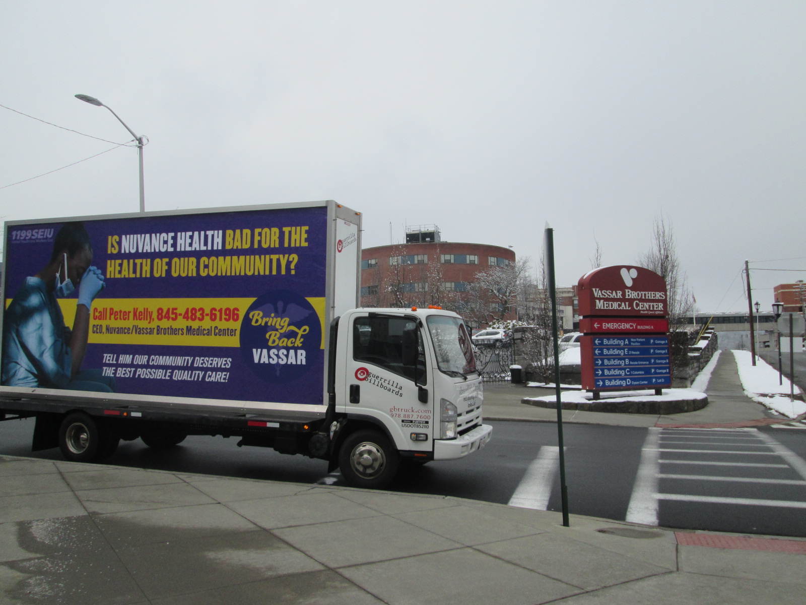 March 2022 mobile billboard truck at Vassar Brothers Medical Center in Poughkeepsie NY