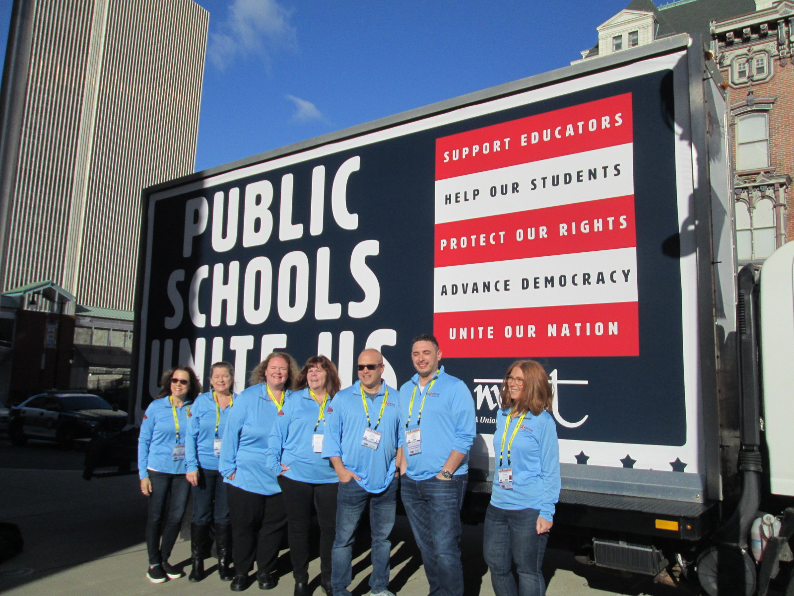 Mobile billboard serving as photo backdrop