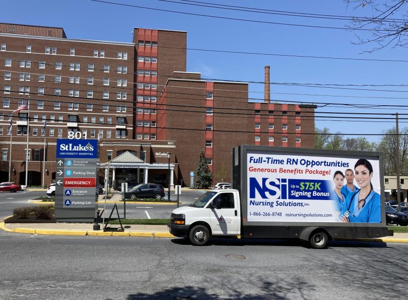 Nurse recruiting ad on a billboard truck
