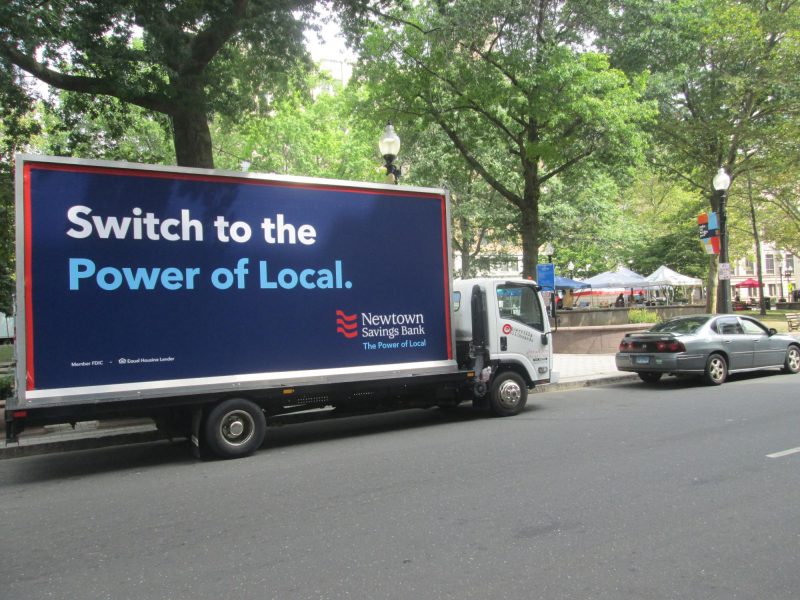 Billboard truck in downtown Bridgeport CT, August 2022