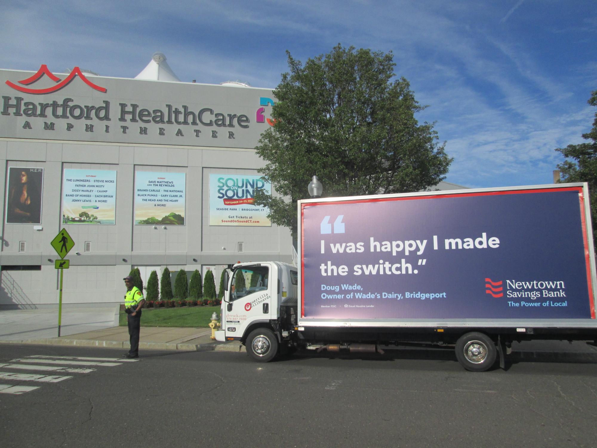 Mobile ad truck in Bridgeport CT during August 2022.