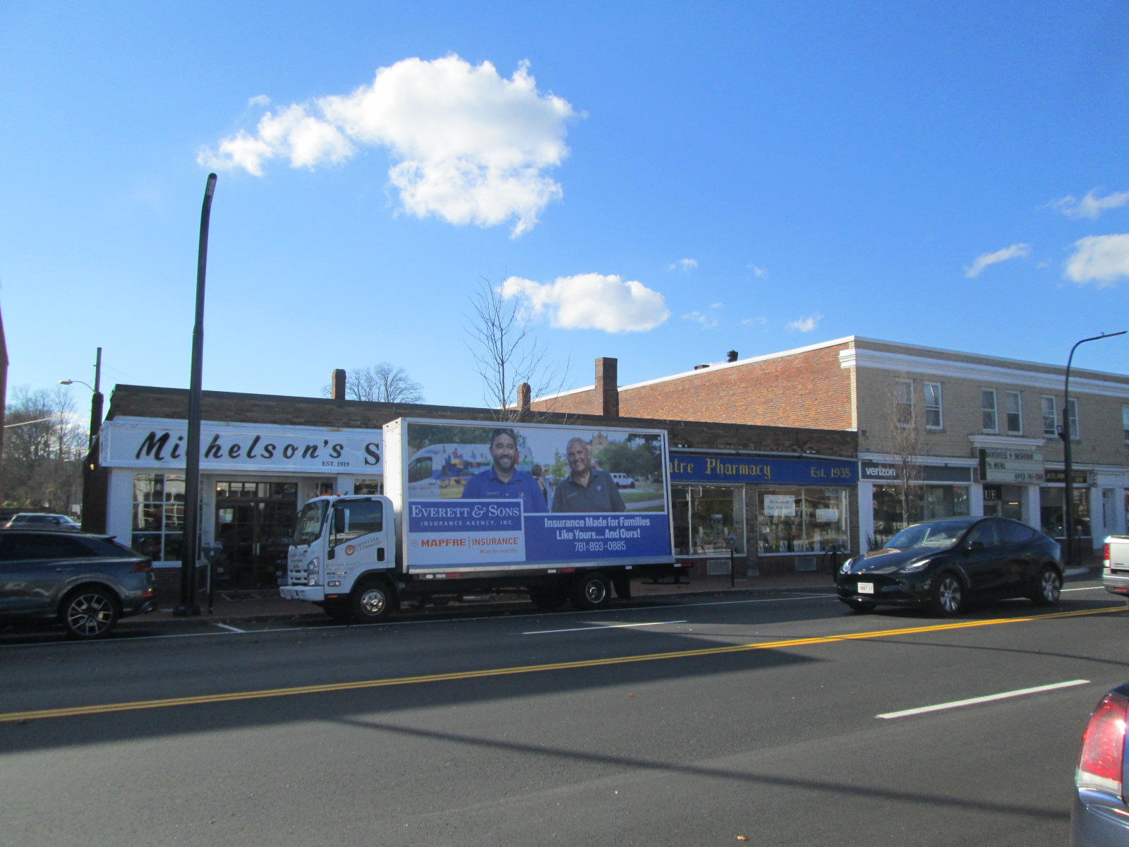 Mobile billboard truck stopped on Massachusetts Avenue in Lexington MA