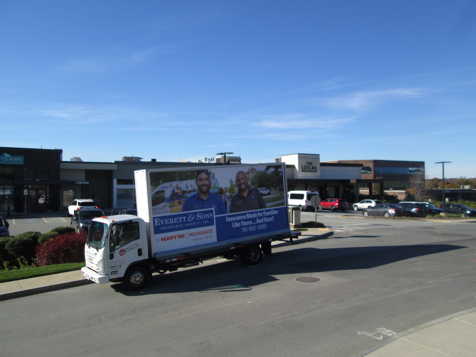 Mobile billboard truck stopped at the Prospect Hill Office Park near Boston