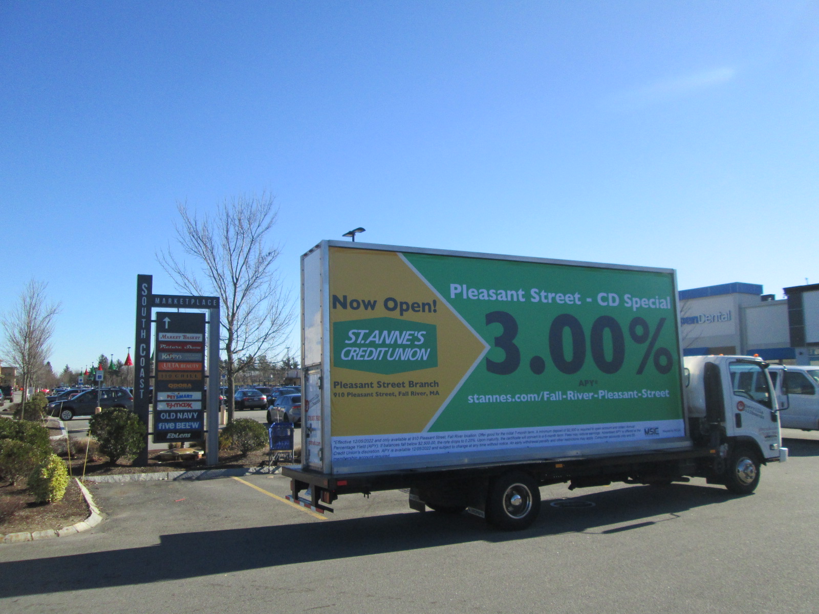 Mobile billboard truck promoting a special interest rate for CD's