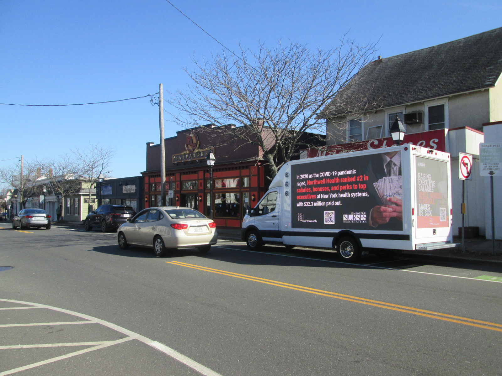 LED Digital mobile billboard truck on Main Street, Bay Shore, NY