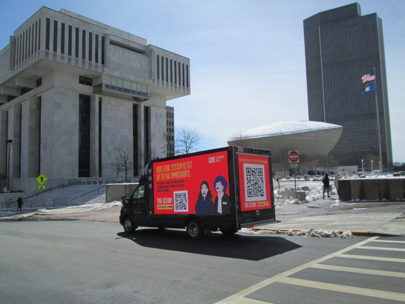 LED Digital mobile billboard truck stopped by The Egg in Albany, NY