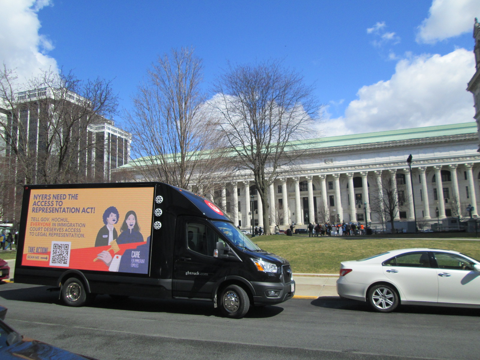 LED Digital mobile billboard truck stopped at West Capitol Park, Albany NY