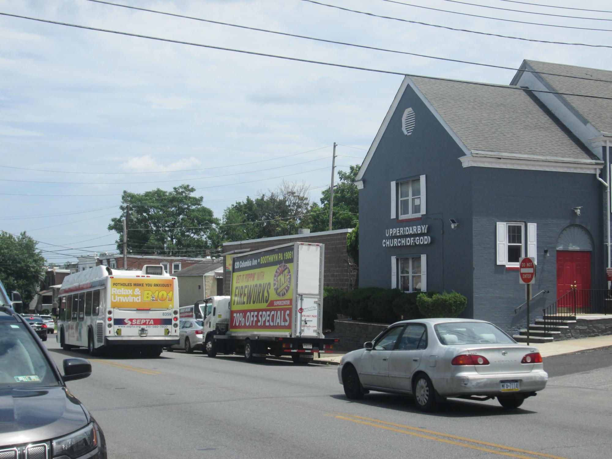 Mobile billboard truck stopped in Upper Darby, PA.