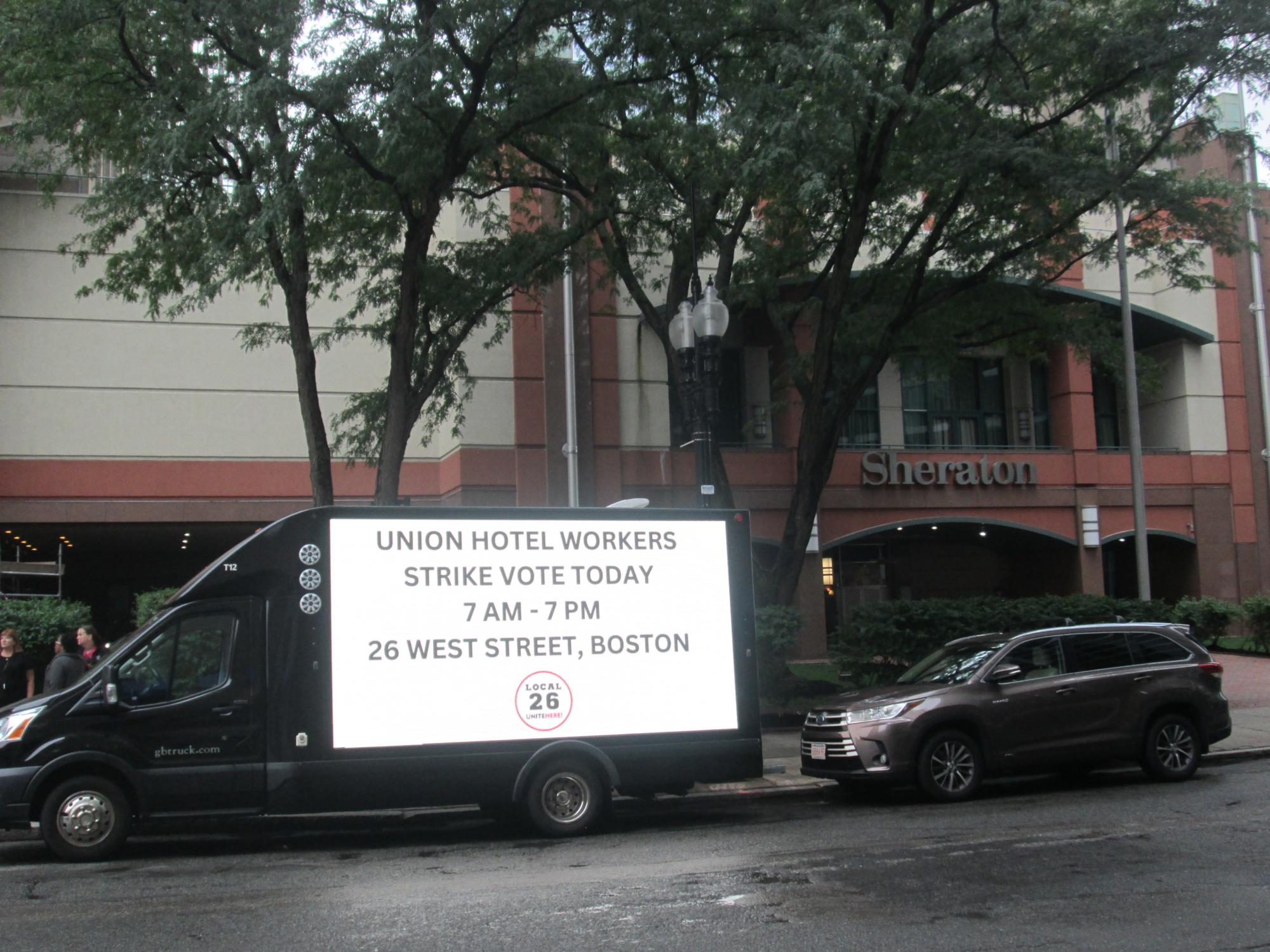 LED mobile billboard displaying a union Strike Vote message