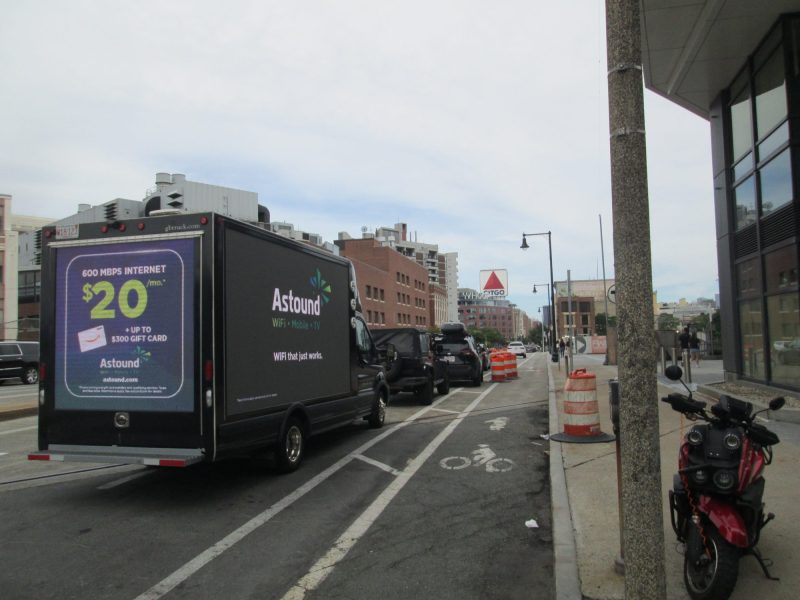 Digital LED mobile billboard truck in Kenmore Square, Boston.