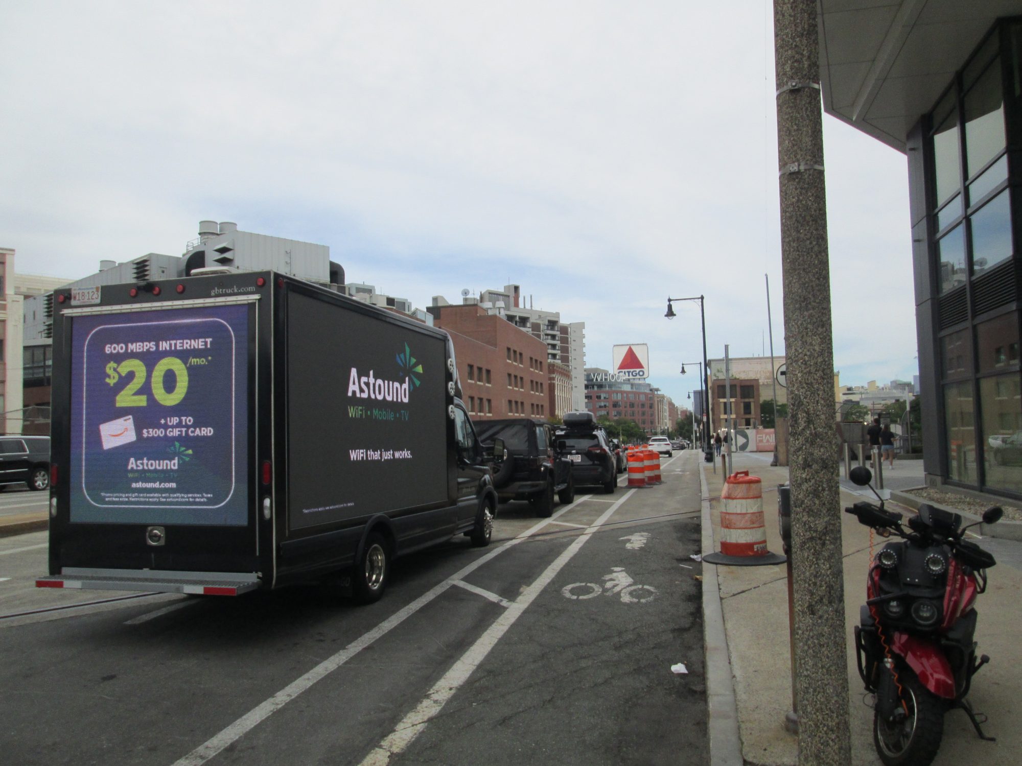 Digital LED mobile billboard truck in Kenmore Square, Boston.