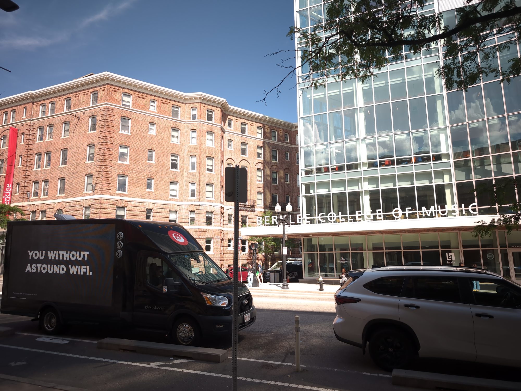 Mobile digital billboard stopped along Massachusetts Avenue in Boston.