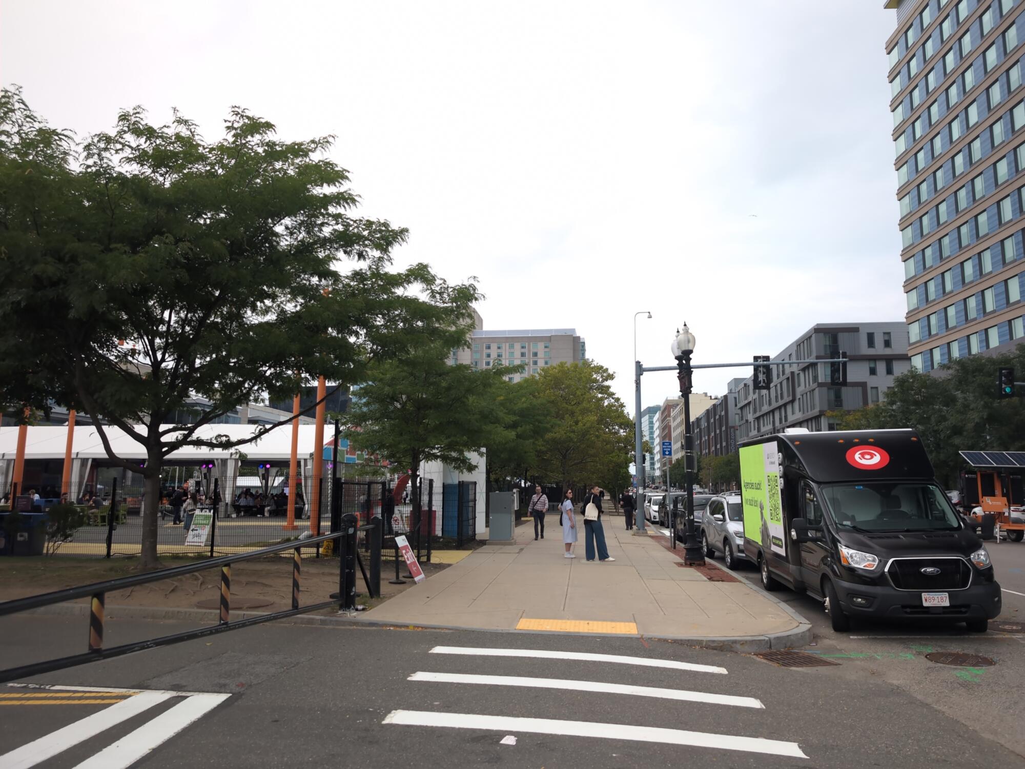 Mobile digital billboard truck at the Boston Convention & Exhibition Center.
