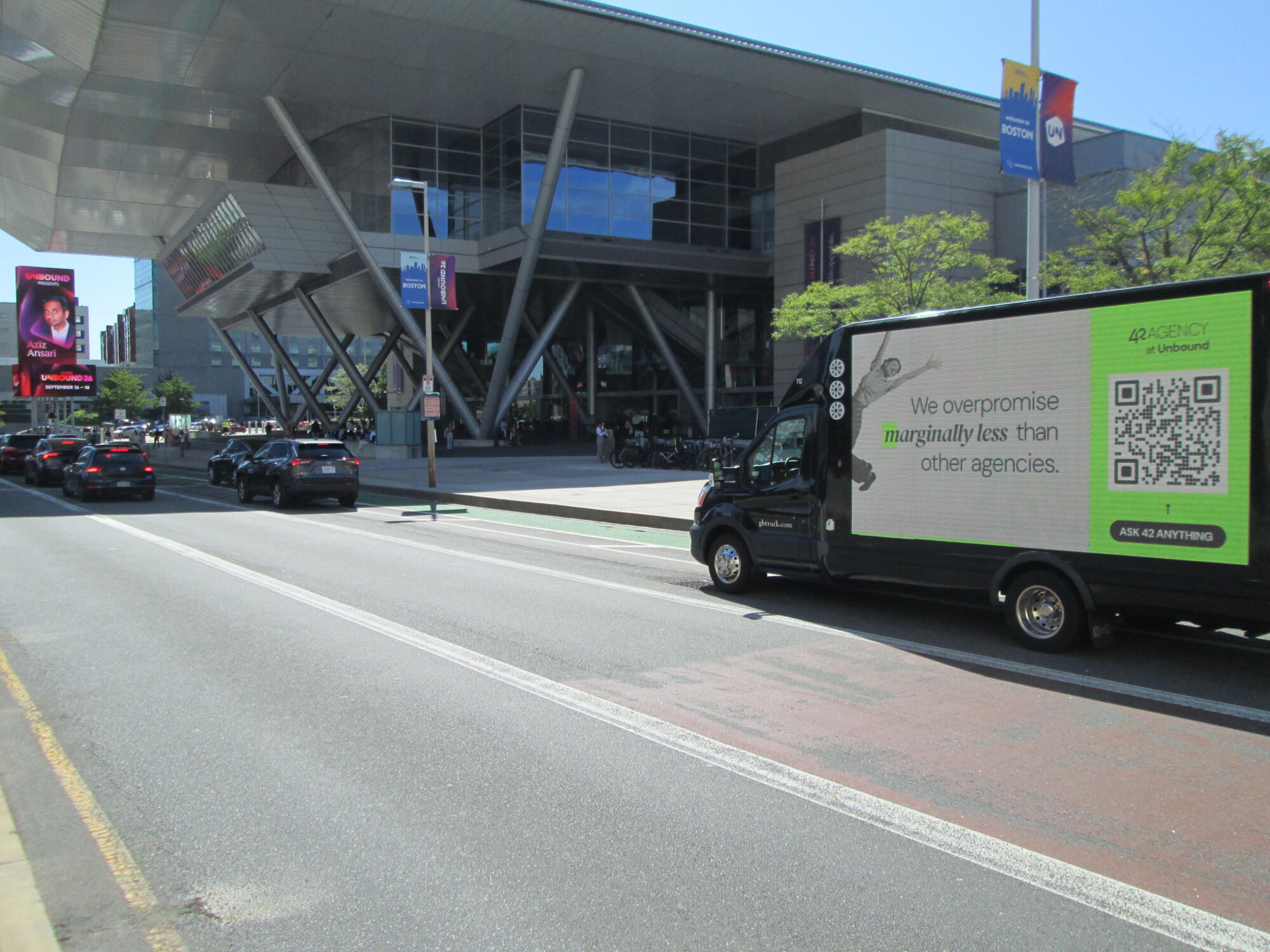 Mobile digital billboard truck in Boston during the HubSpot Unbound 2026 Conference in Boston.